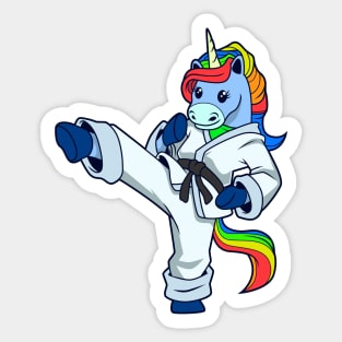 Cartoon unicorn does karate Sticker